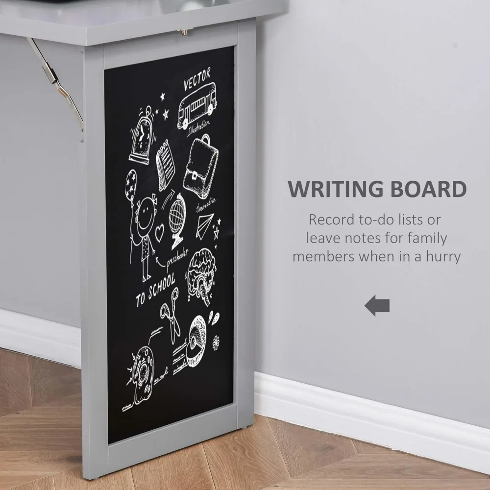 Fold-Out Convertible Writing Table Wall Mount Desk Cabinet with Blackboard and Side Shelf Multi-Function Home Office Work 6