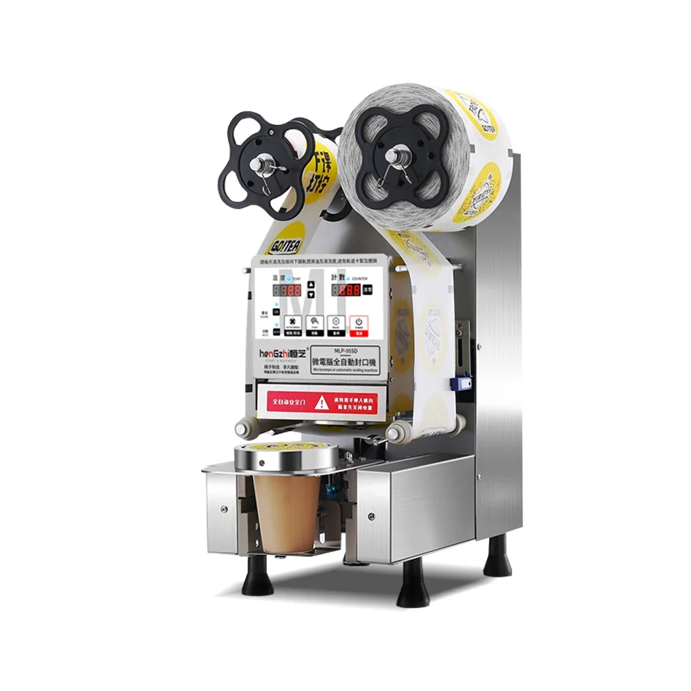 

Automatic boba tea cup sealing machine 95 90 caliber Paper Plastic Cup Sealer Machine