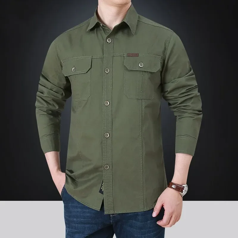 남성용 모토크로스 오토바이 전술 카고 셔츠, 긴 소매, 느슨한 캐주얼 셔츠, 코튼 라펠 가디건, 밀리터리 탑, 용수철 가을