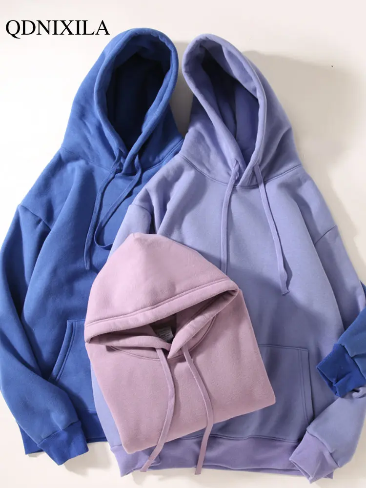 2023 Autumn Winter Pullover Hoodies Long Sleeve Harajuku Thick Clothing for Women V Neck Oversized Sweatshirt Streetwear Blouse