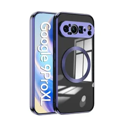 Magsafe Transparent Plating Case with Magnetic Lens Protection and Shockproof Design for Pixel 9 9Pro (Darkpurple)
