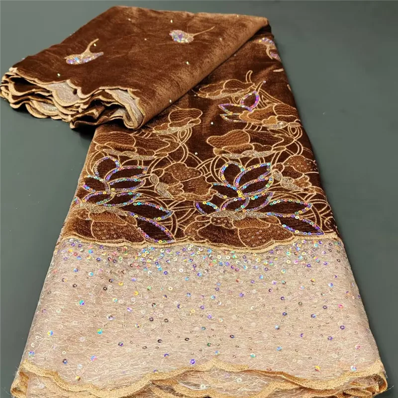 

5 Yard Newest Hot Selling flannel Lace with Sequins High Quality African velvet Lace Net Embroidered Lace Fabric 1L073001