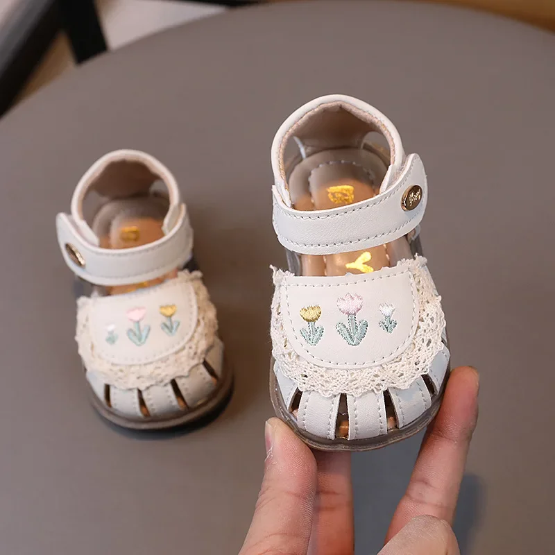 Summer Baby Girls Sandals PU Leather Fashion Embroidered Flowers First Walkers Infant Soft Indoor Shoes