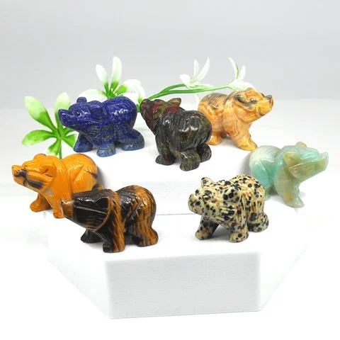 

1.5" Bear Statue Natural Stones Healing Crystals Rose Quartz Carved Figurine Room Decor Reiki Minerals Gemstones Craft Gifts 1PC