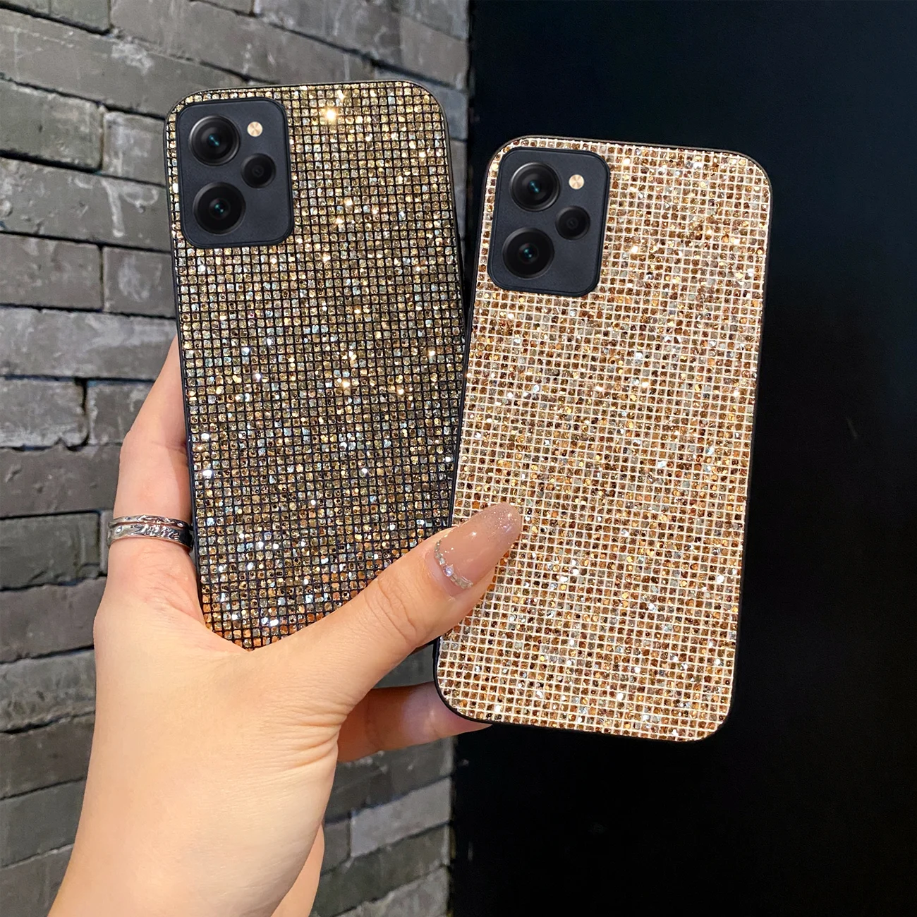 Luxury Shiny Gold Grid Pattern Fashion TPU Shockproof Glitter Phone Case