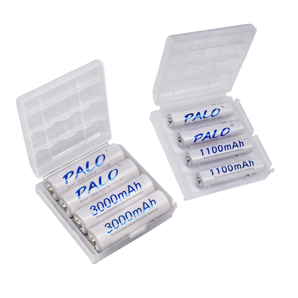 PALO 1.2V 3000mAh AA Rechargeable Battery+ 1.2V 1100mAh AAA Battery NI-MH NIMH AA AAA Batteries for Camera Toy + Battery Case