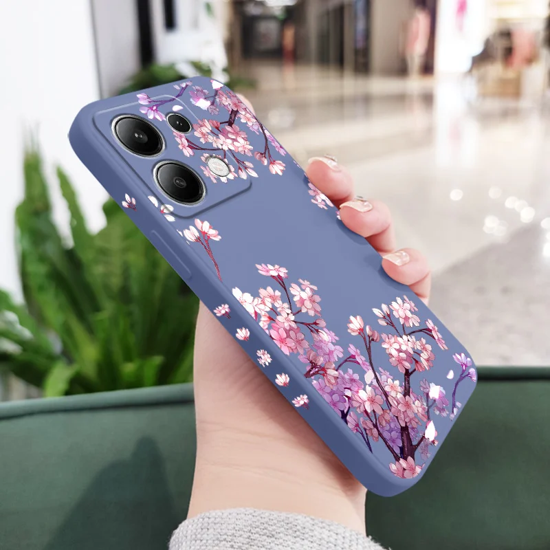Elegant Falling Flowers Liquid Silicone Phone Case – Premium Protection for Xiaomi Redmi Note Series
