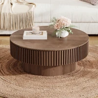 Table basse ronde de 75 cm avec rangement, table à thé moderne en placage de bois massif, table d'appoint circulaire pour salon 6