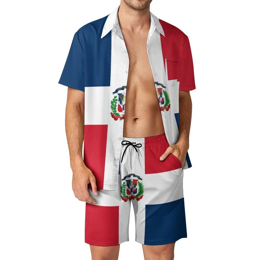 

Мужской пляжный костюм Флаг Доминиканской Республики, 2 предмета, платье-брюки, Высококачественный винтажный шоппинг, европейский размер
