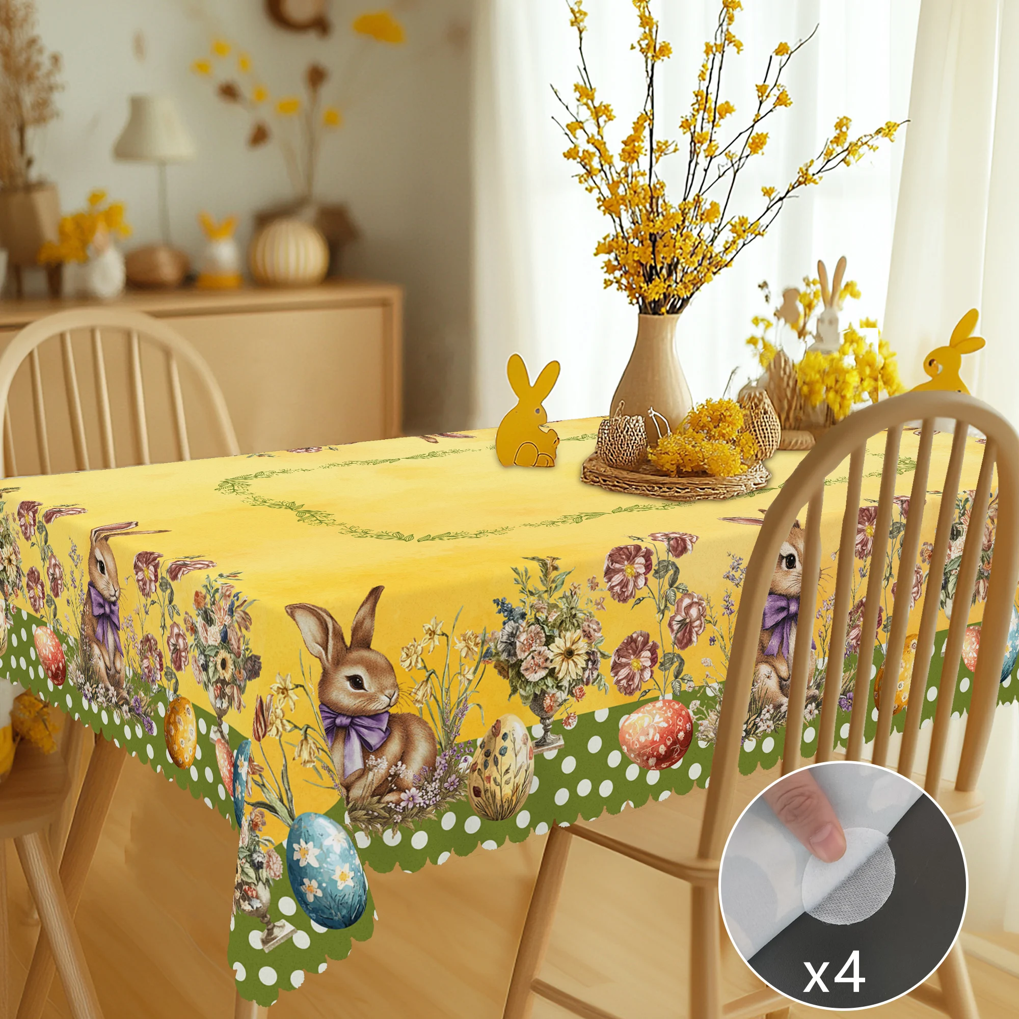 1 Easter Round Tablecloth, 5 Sizes Available, Polka Dot Easter Egg Printed Square Tablecloth, Edge Embossing Process, Spring Garden Tablecloth Decoration, Tablecloth for Daily Home Kitchen, Terrace, Easter Decoration 4