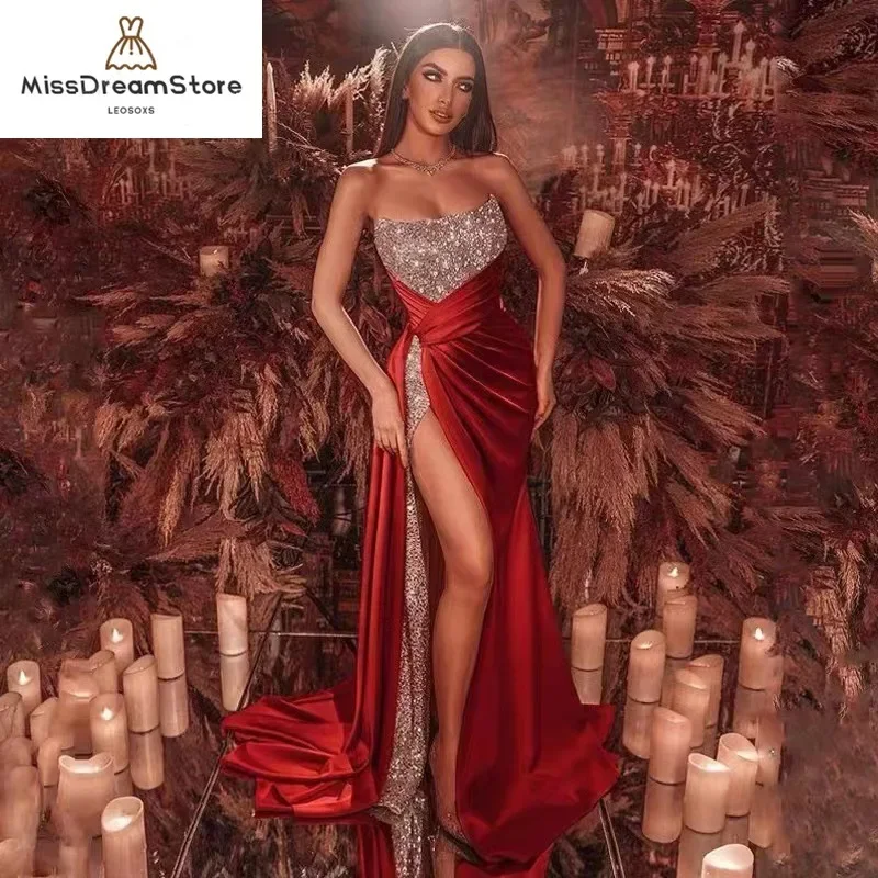 Sequin Split Enlarged Long Dress Sexy Off Shoulder Bra Large Swing Dress  Evening Dress - AliExpress