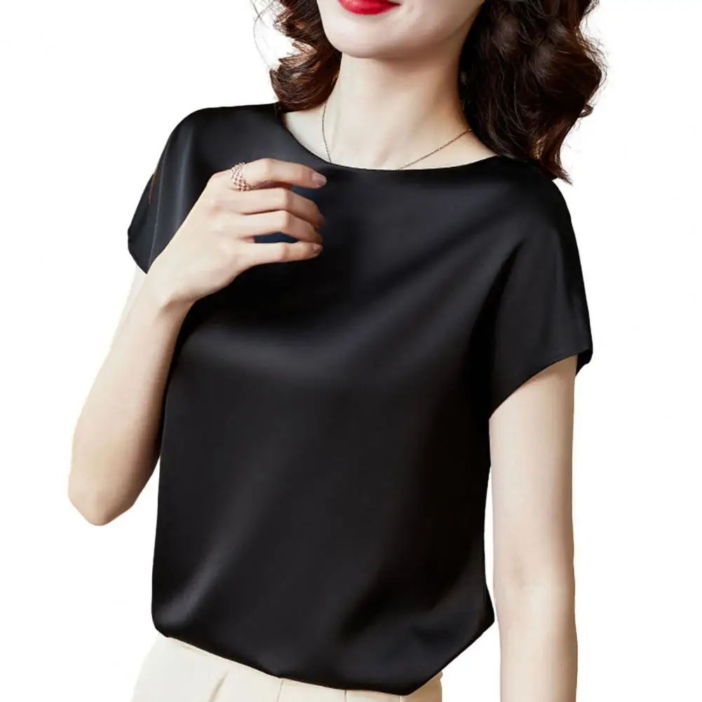 

Stylish Short Sleeves Friendly to Skin Comfortable Plus Size Women Summer Top Silky Lady Summer T-shirt Lady Garment