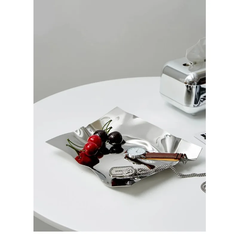 Nordic Creative Irregular Design Storage Tray Jewelry Stainless Steel Fruit Plate Home Decor Living Room Organizer