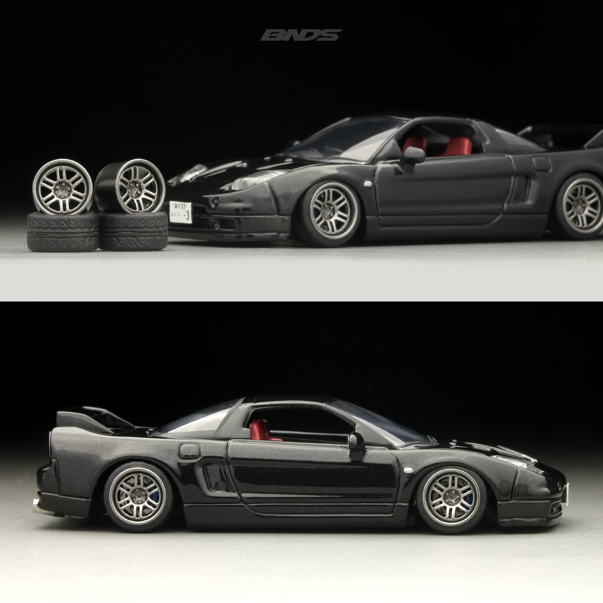 BNDS 1/64 ABS Wheels Black Chrome With Rubber Tires Assembly Rims Modified Parts for Model Cars Refitted Hotwheels Tomica MiniGT 4