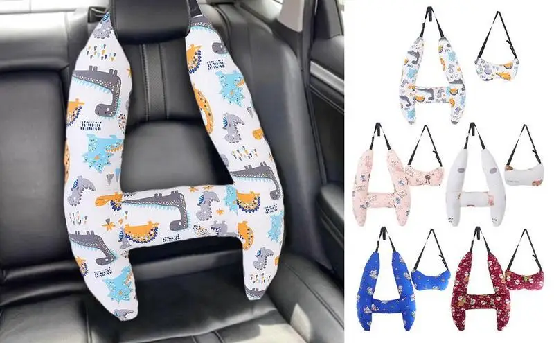 

2pcs Car Headrest Pillow Auto Cute Print Travel Pillow Lumbar Cushion Automobile Interior Neck Support Sleeping Pillow Supplies