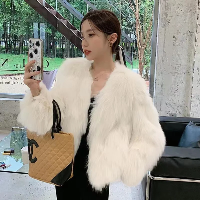 Faux Fur Coat Women Fluffy Jacket Luxury Brand Short Outerwear Winter Warm Thick Jacket Long Sleeve Korean Chic Women's Clothing