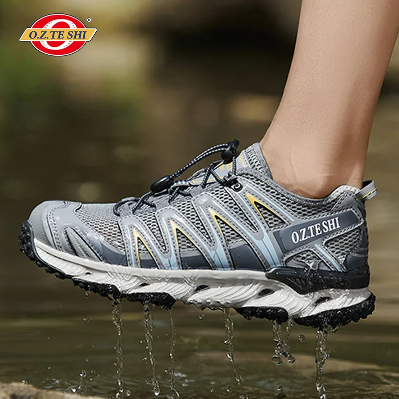 O.Z.TESHI Men Outdoor Trekking Wading Aqua Shoes Breathable Mesh Quick drying Fly Fishing Shoes