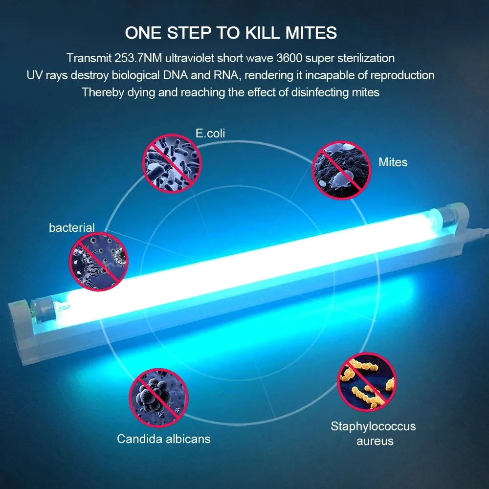 T5 UC Tube Quartz UV Disinfection Lamp UV Sterilization Lamp AC 220V 110V Ozone Germicidal Light Bactericidal Ultraviolet Disinfection Deodor