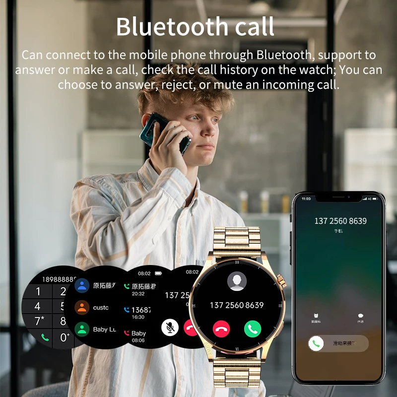 Lige-smartver Digital Eletrônico para Homens Relógio Inteligente Dourado Chamada Bluetooth Frequência Cardíaca Rastreamento do Sono Relógio de Pulso de Fitness - Image 5