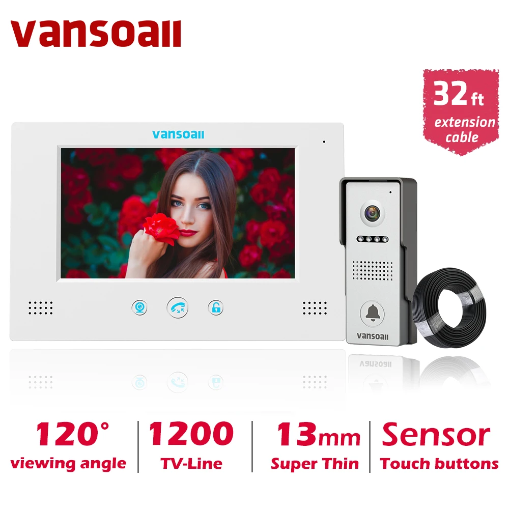Vansoall 7 Inch Wired Video Doorbell System ,1xtouch Screen Monitor With 1200tvl Wired
