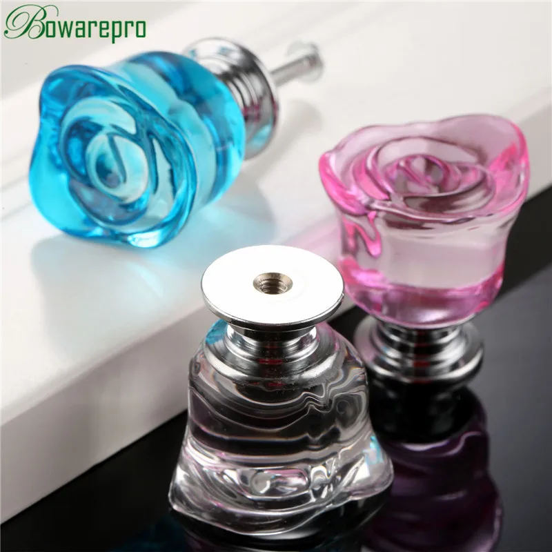 1Pc 30mm Crystal Rose Glass Clear Cabinet Knob Drawer Pulls Handle Kitchen Door Wardrobe Furniture Hardware Knobs and Handles