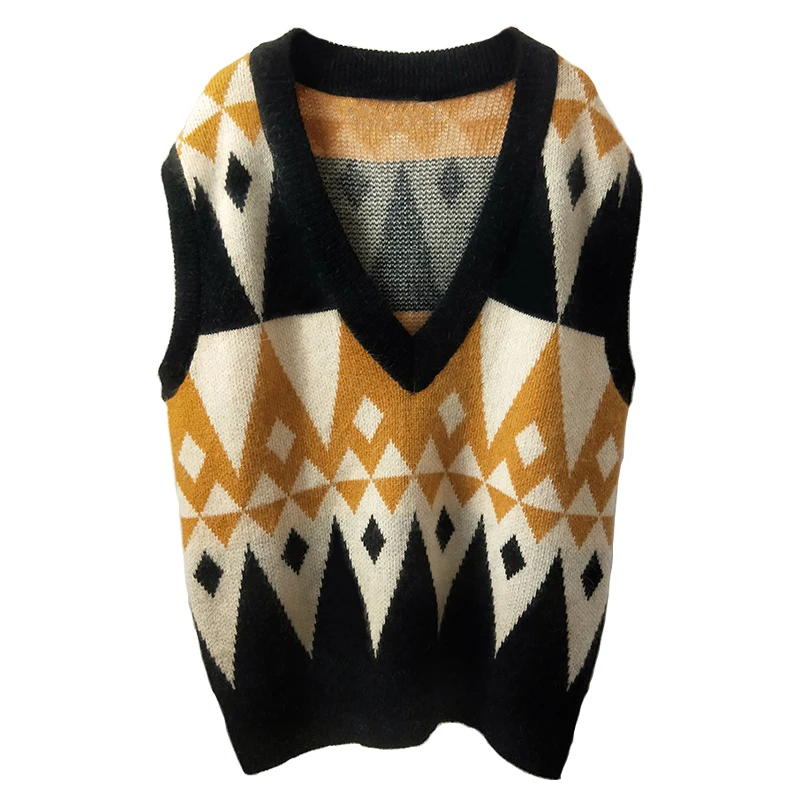 

Женский вязаный жилет в клетку, свободный свитер без рукавов с V-образным вырезом, пуловер в Корейском стиле, 2 цвета, весна-осень 2021