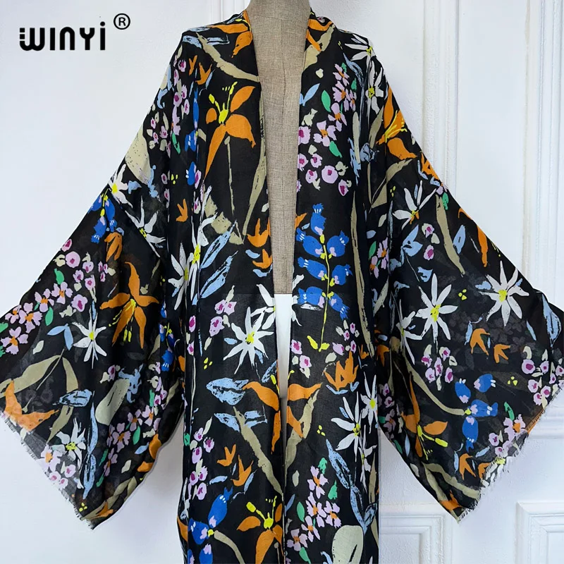 WINYI 여성용 기모노 비치 커버 업 가디건, 보호 맥시 코트, 아바야, 두바이, 럭셔리 이슬람 카프탄, 여름, 2024 원피스