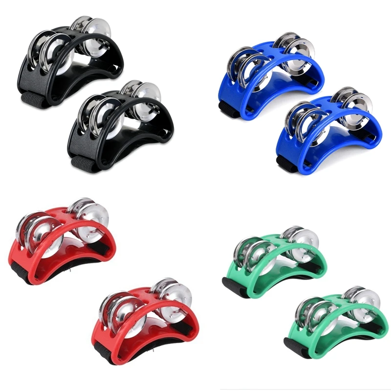 NALFI-2PCS Foot Tambourine Percussion, Musical Instrument Percussion Pedal With Steel Jingle Bells