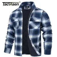 TACVASEN Winter Plaid Cotton Jackets Mens Long Sleeve Quilted Lined Flannel Shirt Jacket Multi-Pockets Outwear Hiking Coats Tops 1