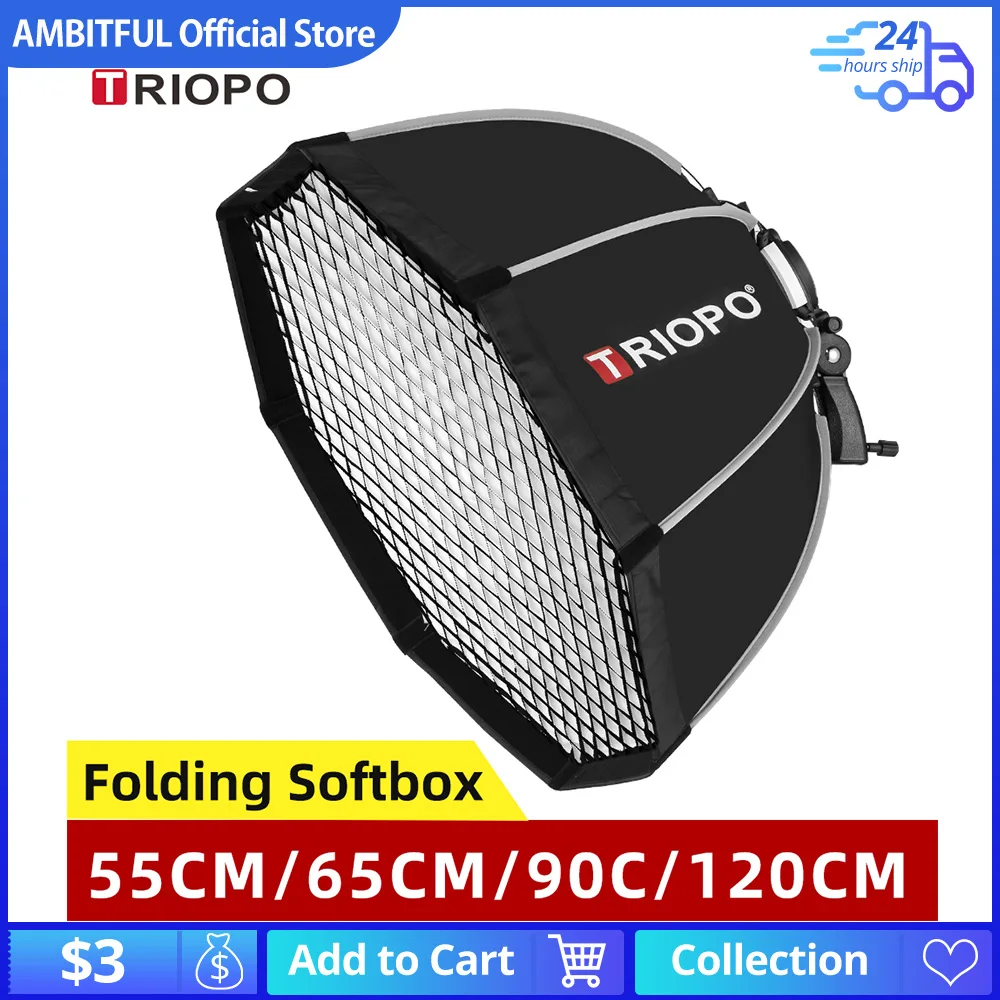 Speedlite portable octagon umbrella softbox + honeycomb grid for Canon Godox 55cm 65cm 90cm 120cm