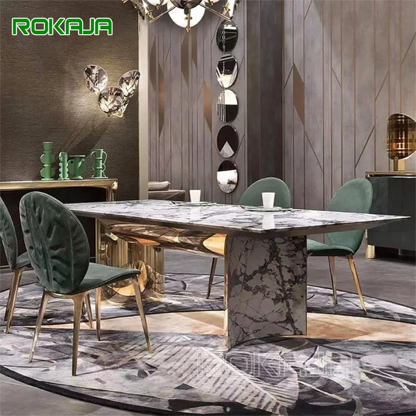 Tavolo Da Pranzo Di Design Con Fiori In Fiore Piano In Marmo Per Uso Domestico Set Tavolo Da Pranzo Rettangolare Con Struttura In Acciaio Inossidabile