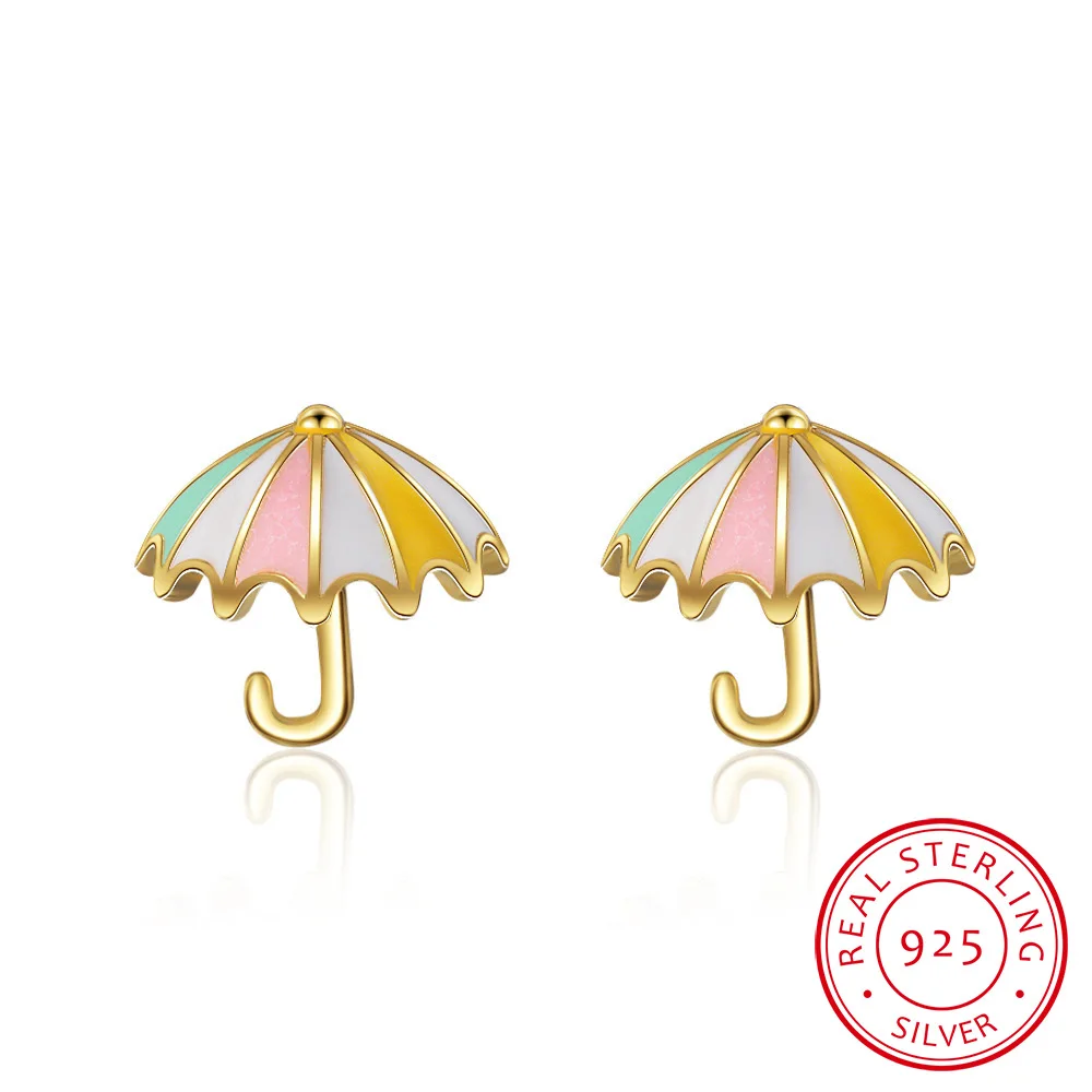 

Wholesale 925 Sterling Silver Colourful Small Umbrella Earrings Simple For Women Girls Gift Sterling Silver Fine Jewelry Bijoux