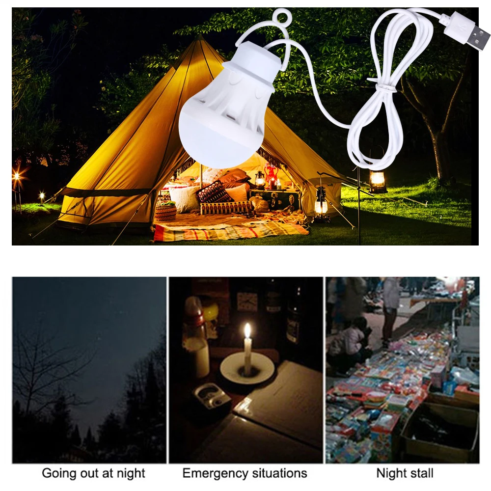 USB LED Bulb 3W Portable LED Lamp 5W Book Lights 7W Outdoor Camping Light Indoor Reading Light Bulb Energy Saving Emergency Lamp
