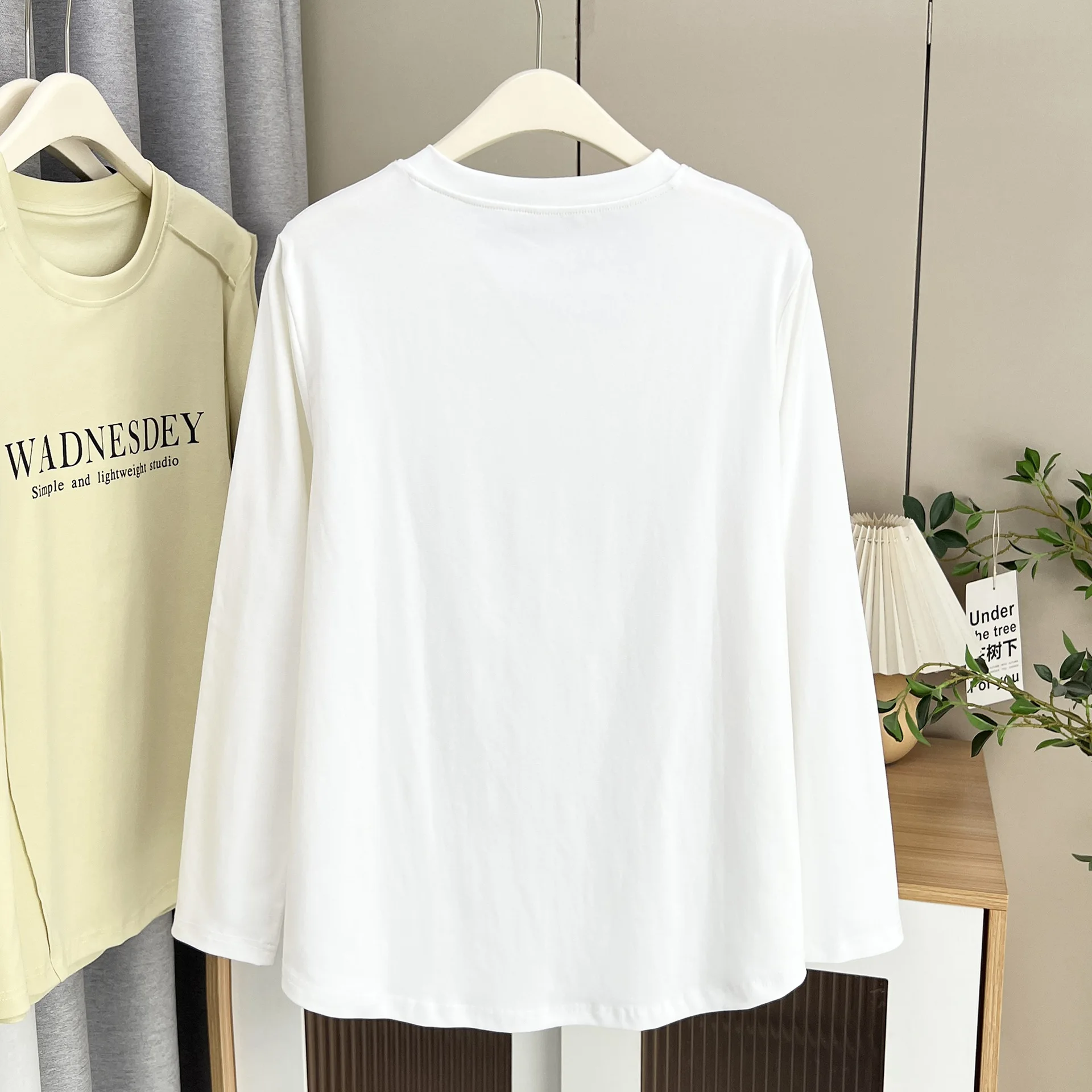 Fashion Plus Size Women's T-Shirt Autumn New Simple Basic Letter Print Cotton Long Sleeved Tops 661