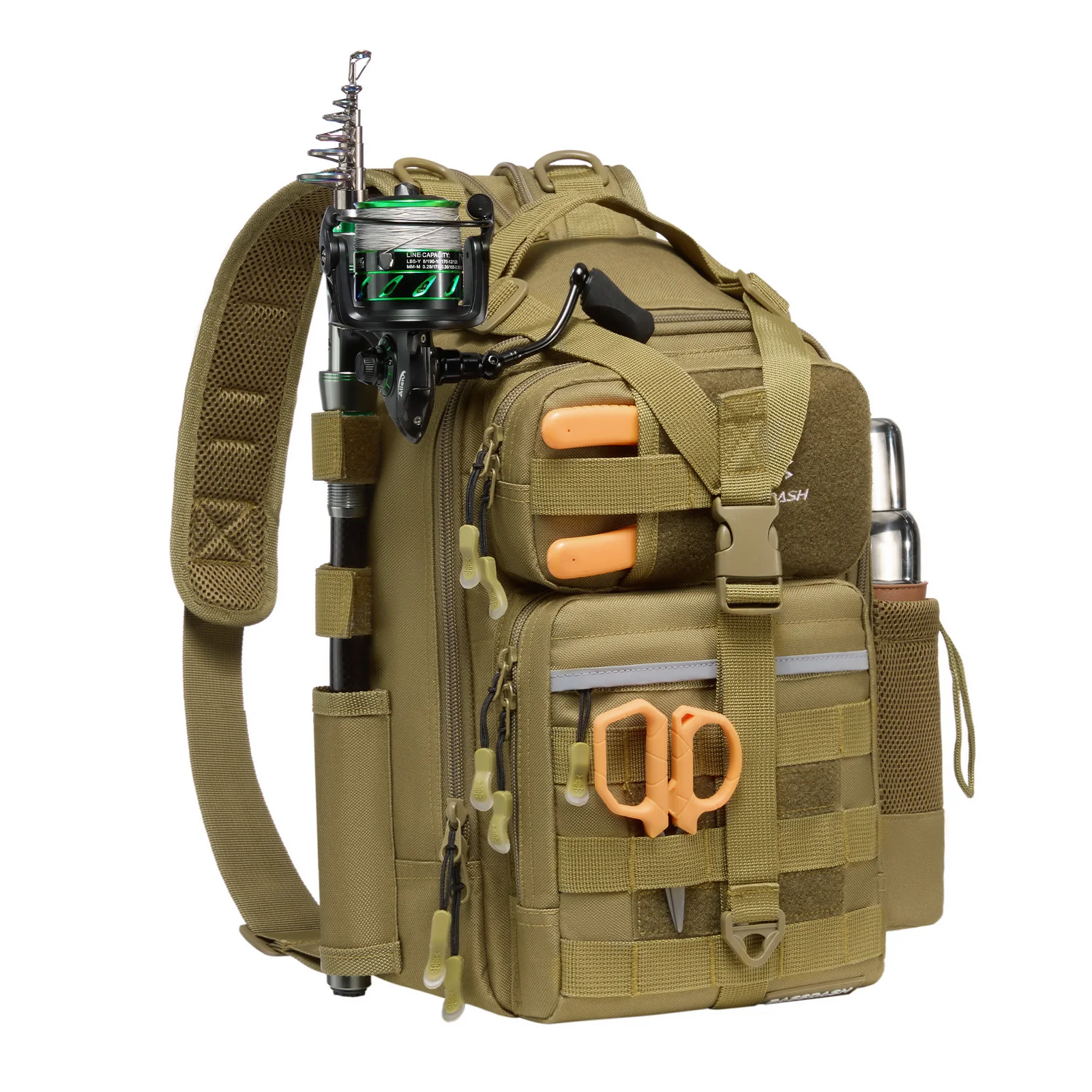 Sac à dos convertible BASSDASH FP07 avec porte-canne étanche tactique pour matériel de pêche réglable