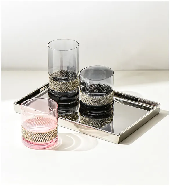 Nordic Electroplated Silver-plated Mirror Glass Tray Rectangular Storage Disk Jewelry Tier tray Home Decoration Snack Plates 2