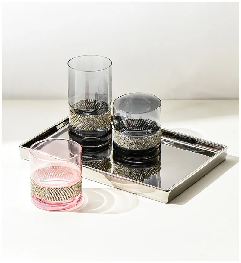 Nordic Electroplated Silver-plated Mirror Glass Tray Rectangular Storage Disk Jewelry Tier tray Home Decoration Snack Plates 2