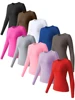 Autumn Winter Women's Long Sleeve Round Neck Top Solid Color Casual Simple Knitted Elastic T-Shirt Comfortable Basic Tee