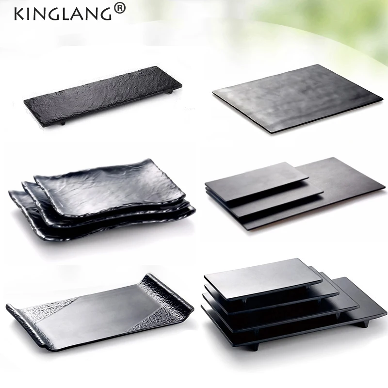 1pc KINGLANG Latest Buffet Sushi Restaurant Melamine Black Long Plate & Serving Tray Cake Display