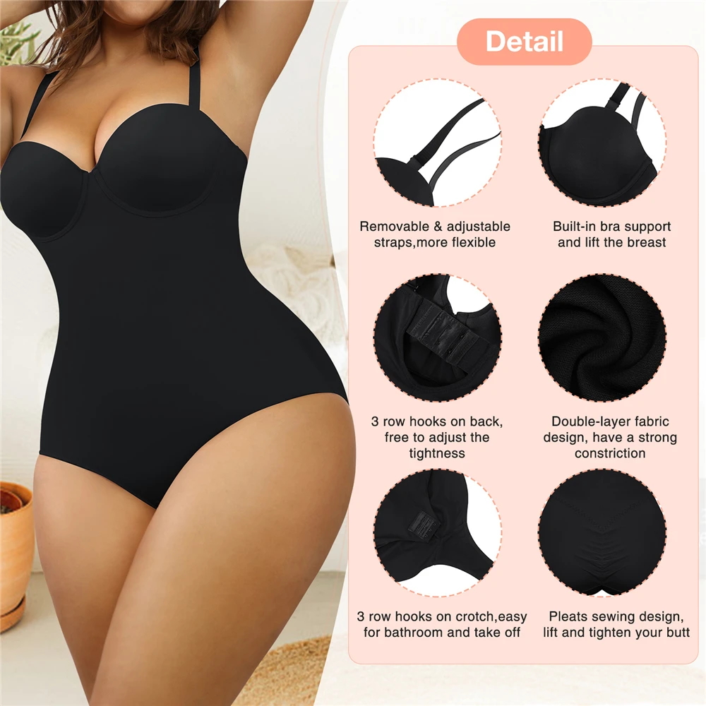 Women Shapewear Bodysuit Built-in Bra Tummy Control Body Shaper