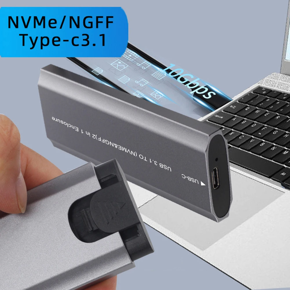 M.2 To USB Type C 3.1 SSD Case Tool-Free NVME/NGFF Dual Protocol External SSD Adapter Supoort for WindowsmacOS/Android/HaemonyOS
