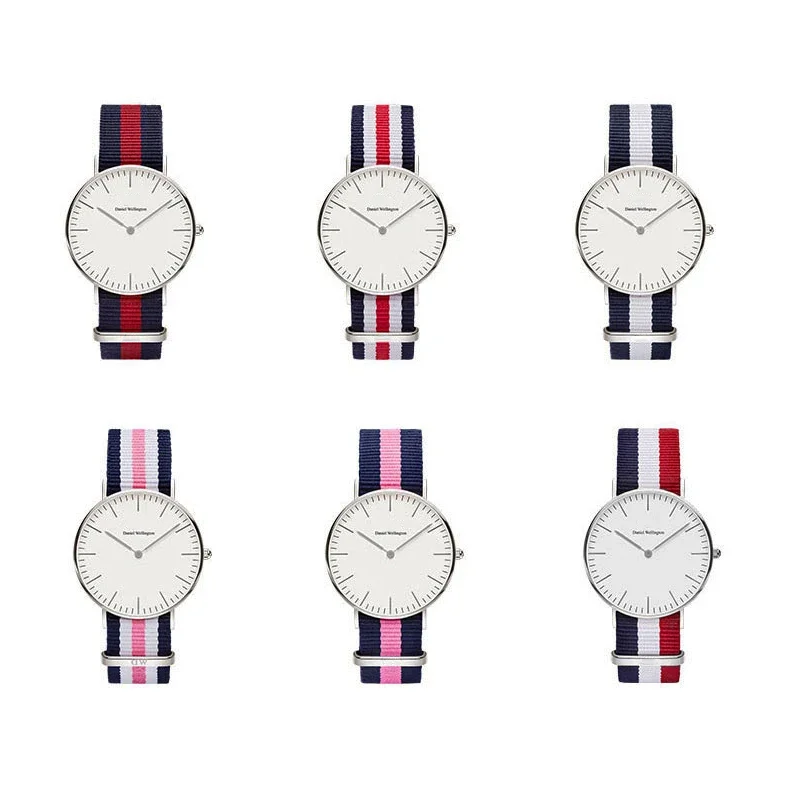 Bracelet de montre en nylon DW pour homme, toile de montage de documents, bracelet de montre de sport, bleu, blanc, rouge, arc-en-ciel, mode, 16mm, 18mm, 20mm, 22mm
