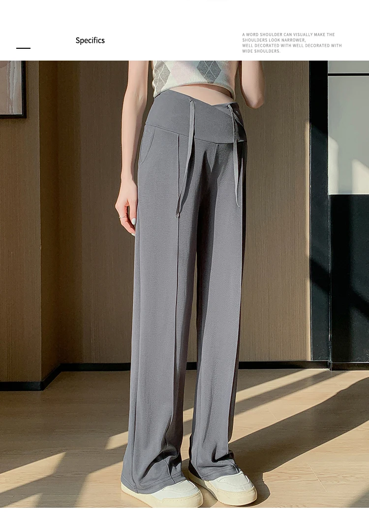 Korean Style Summer Maternity Formal Trousers Loose Casual Pregnant Woman Straight Pants Low Waist Drawstring Pregnancy Pants 5
