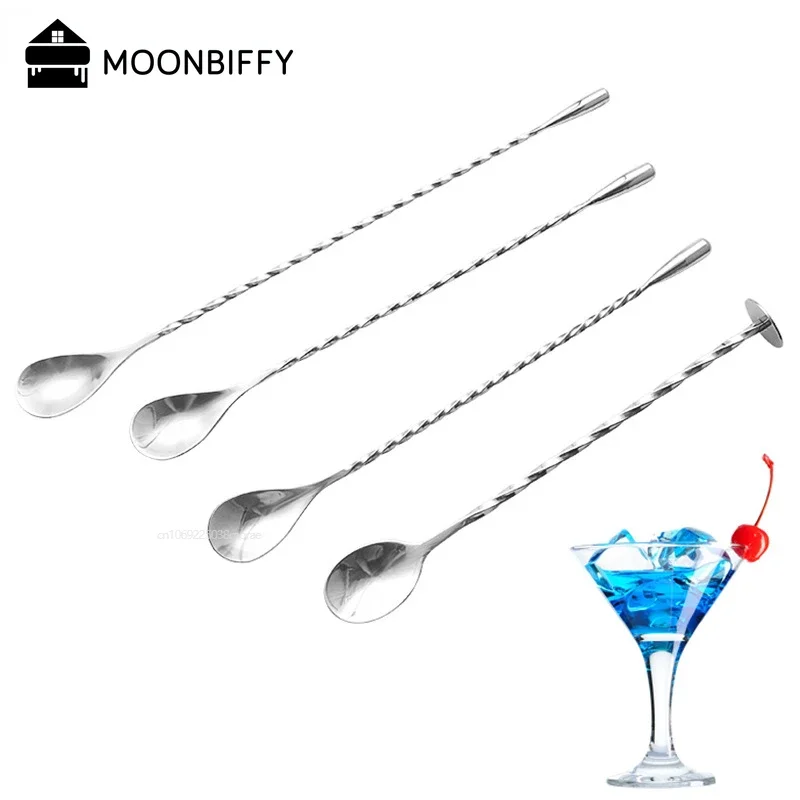 Cocktail Spoon Cocktail Stir Sticks Stainless Steel Mixing Spoon Long Handle Stirring Spoon Drink Stirrers Cocktail Spoons Spiral Pattern Bar Cocktail Shaker