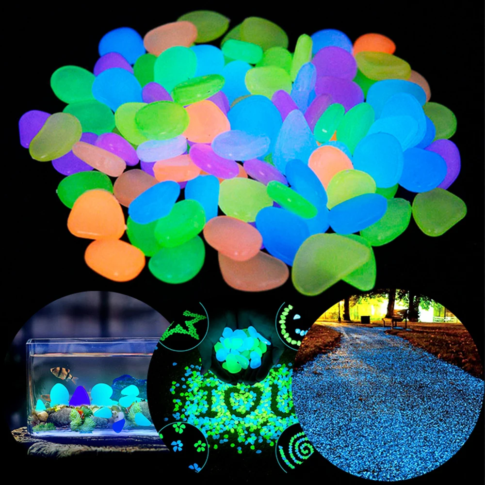 Glow Stones Garden Decoration Decorative Stones 50/100/200Pcs Glowing Pebble Dark Pebbles Sidewalk Garden Terrace Lawn Patio Fish Tank Aquarium Decoration