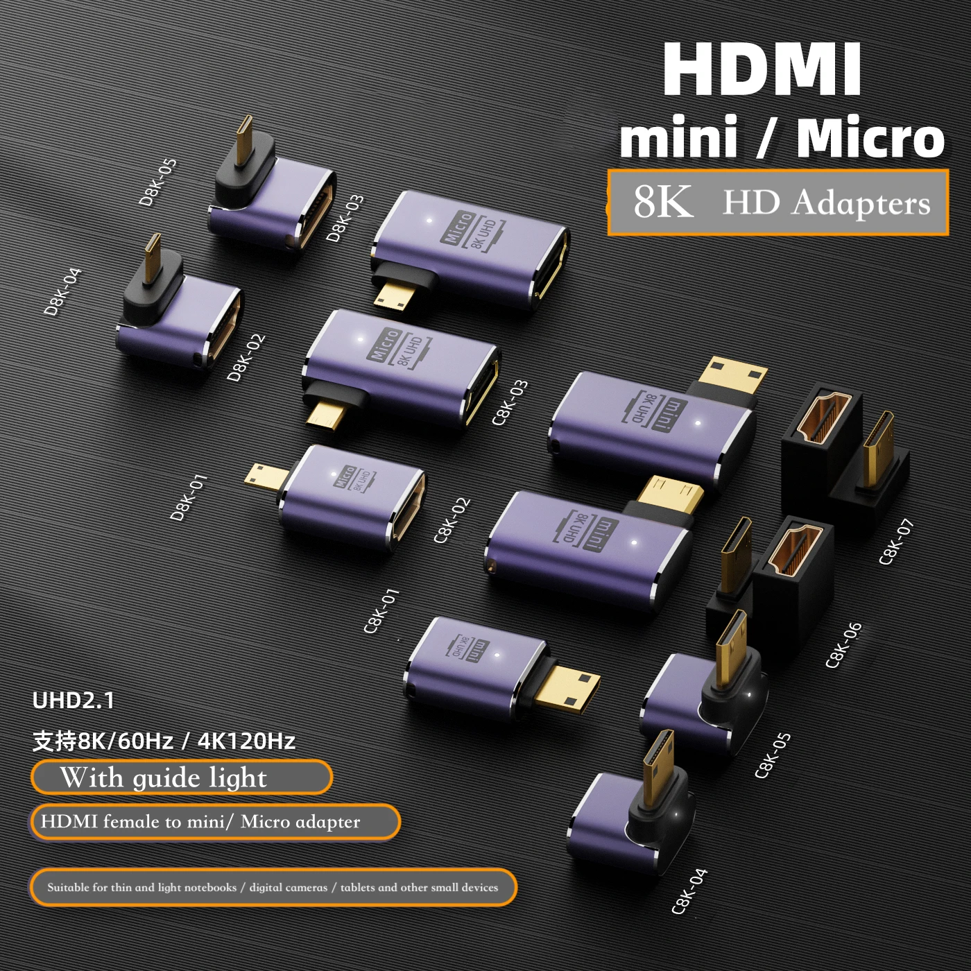 

New Mini /Micro HDMI to HDMI Converter Male to Female Monitor Projector HDTV Adapter UHD 8K 60HZ HD 2.1 48Gbps 90 Degree