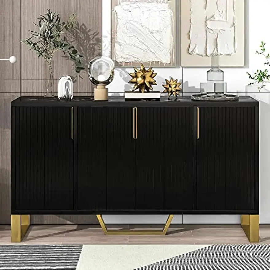 

ManyStars Modern Buffet Sideboard with 4 Doors & Adjustable Shelves, Luxury Entryway Storage Cabinets