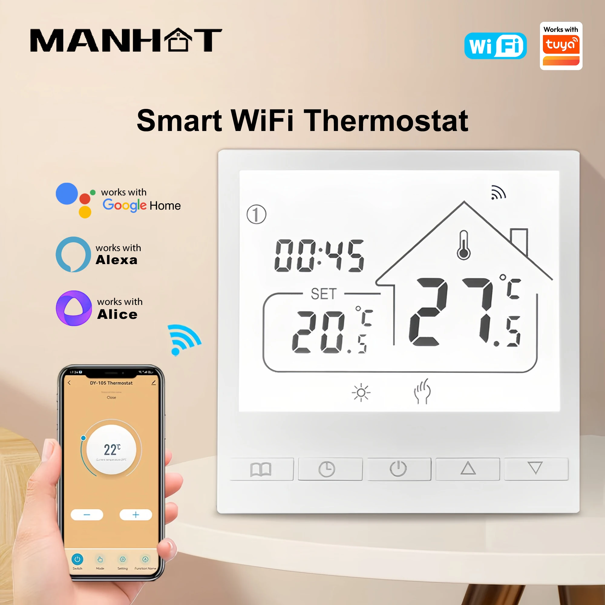 Smart WiFi Thermostat for Floor Heating and Temperature Control, Voice-Activated Integration