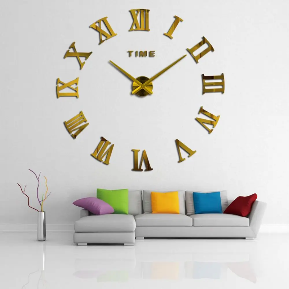 Art Roman Numerals Office Room Mirror Surface Wall Clock Acrylic Sticker Wall Sticker