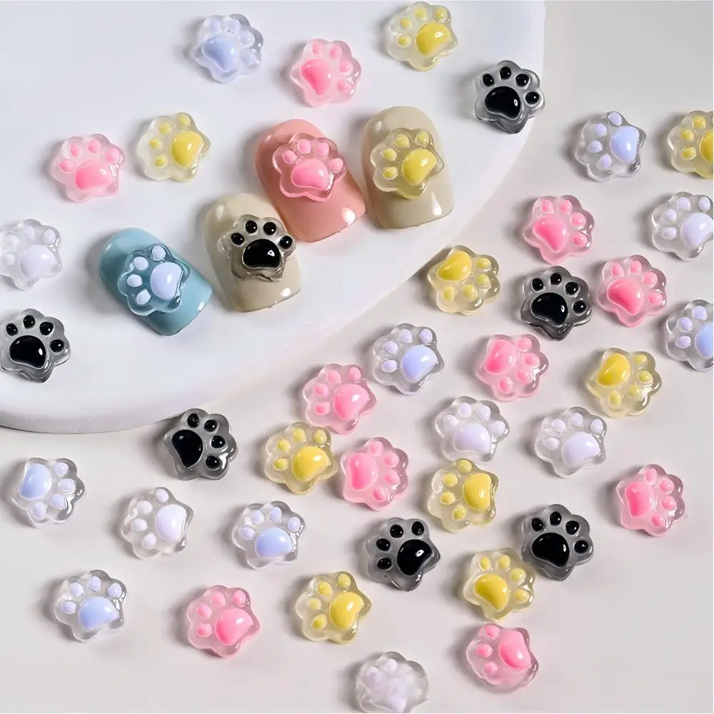50개 3D 야광 고양이 발톱 네일 참 귀여운 레진 고양이 발 Y2K 네일 아트 장식 DIY 헤어핀 공예품